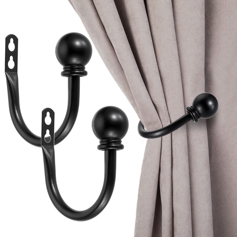 Sumnacon Set of 2 Metal Decorative Curtain Holdbacks, Wall Mounted Window Drapery Tiebacks for Bedroom, Livingroom, Office Come with Screws, Black - Image 1